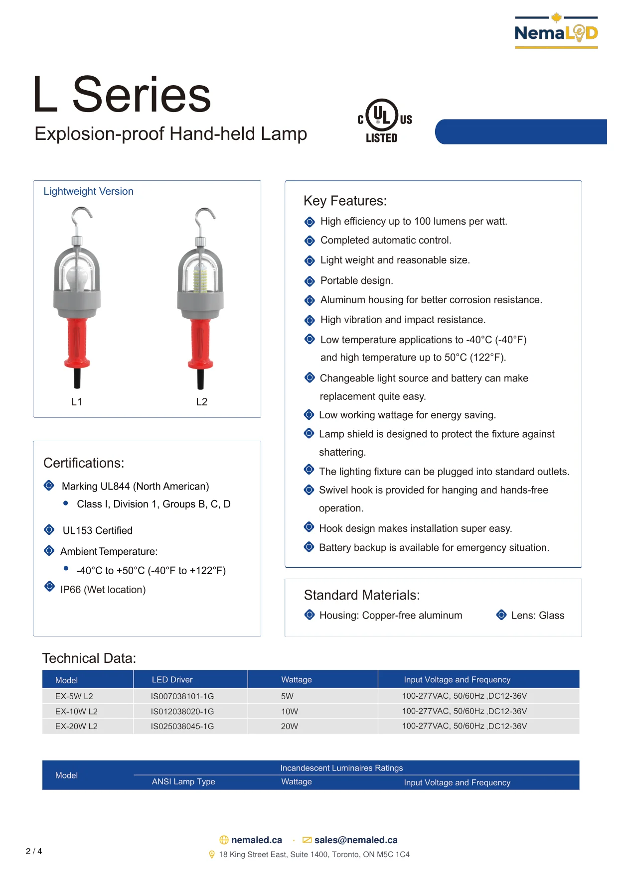 Explosion Proof L Series Drop Light spec sheet — page 2 of 4