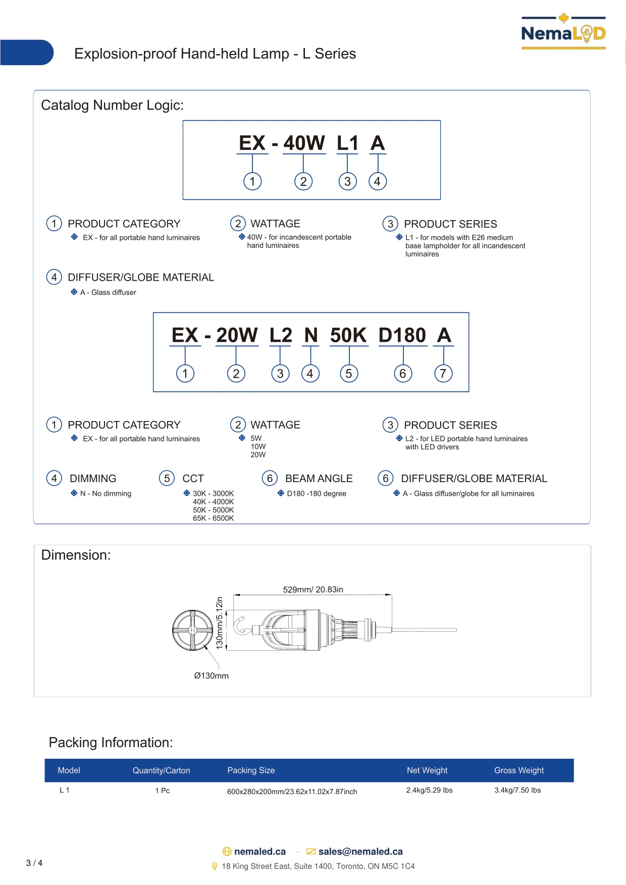 Explosion Proof L Series Drop Light spec sheet — page 3 of 4