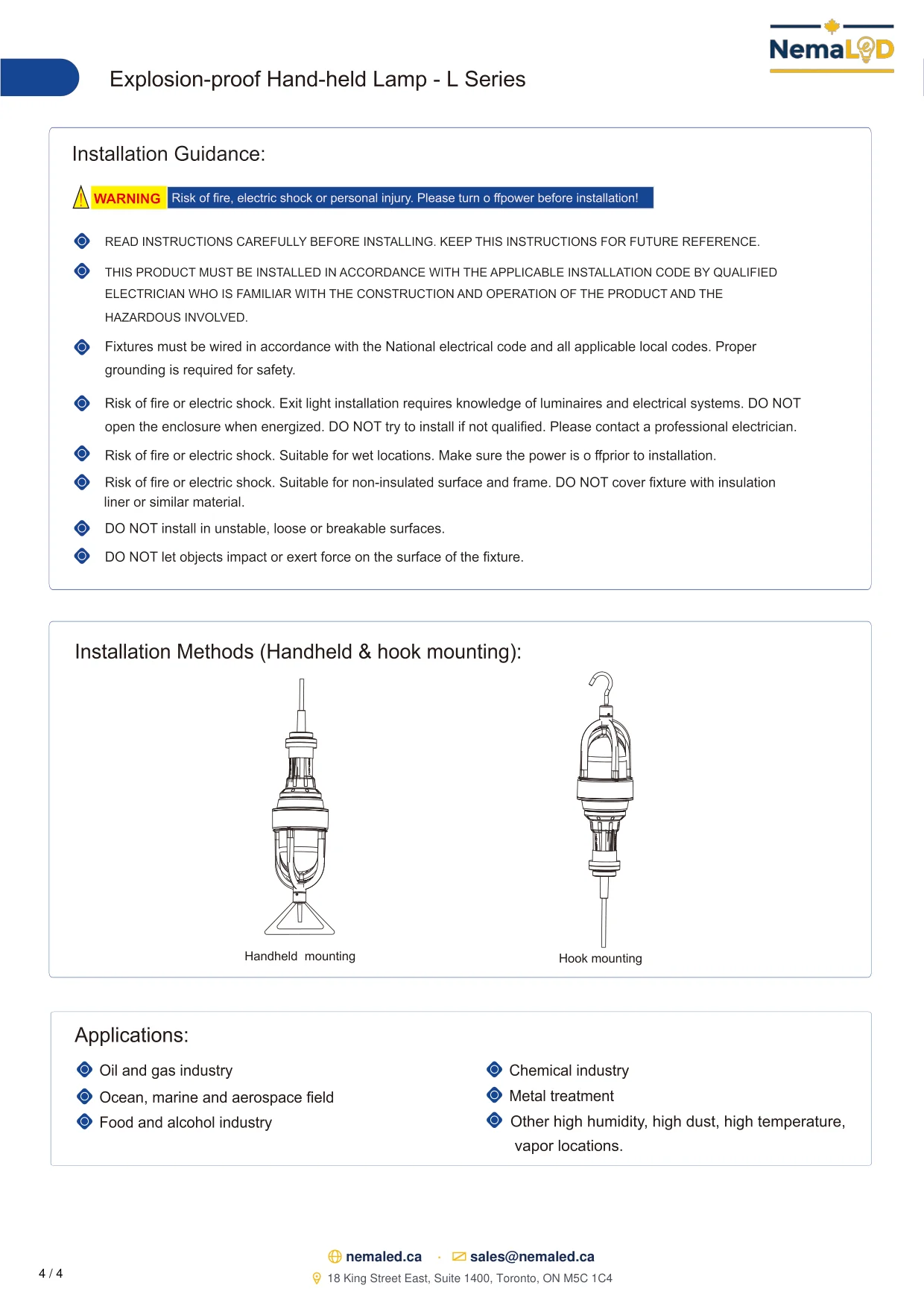 Explosion Proof L Series Drop Light spec sheet — page 4 of 4
