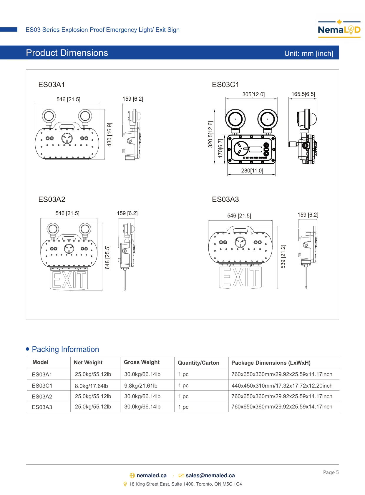 ES03 Emergency Light / Exit Sign spec sheet — page 5 of 10