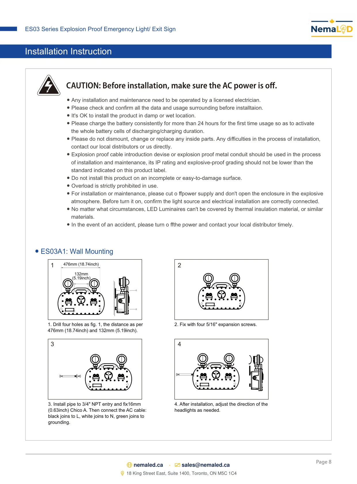 ES03 Emergency Light / Exit Sign spec sheet — page 8 of 10