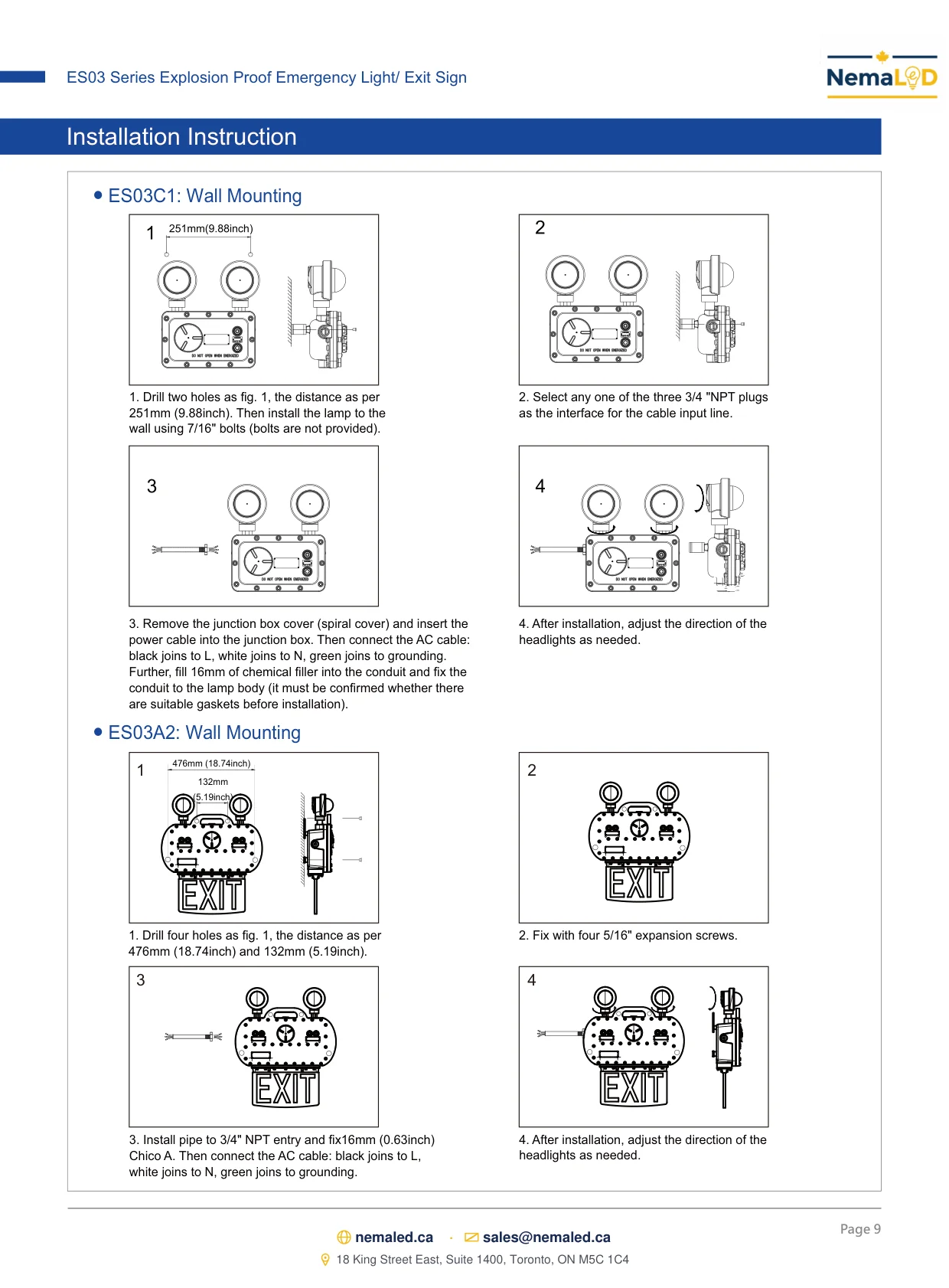 ES03 Emergency Light / Exit Sign spec sheet — page 9 of 10