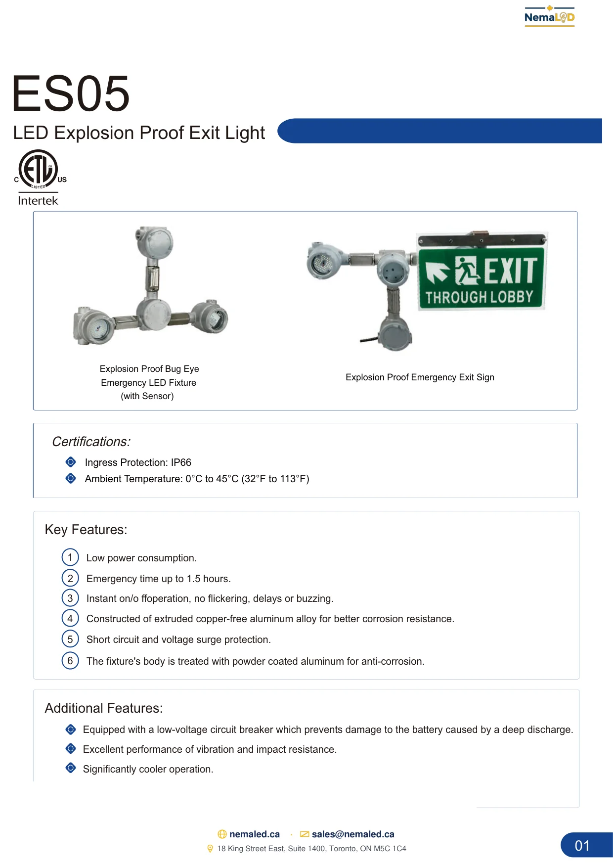 ES05 Exit Sign spec sheet — page 2 of 4
