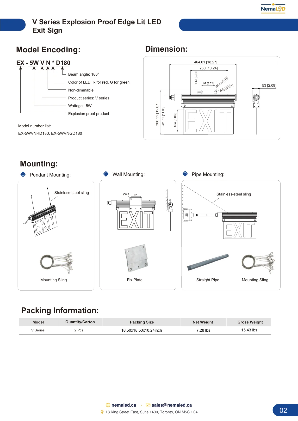 V-Series Exit Sign spec sheet — page 3 of 3