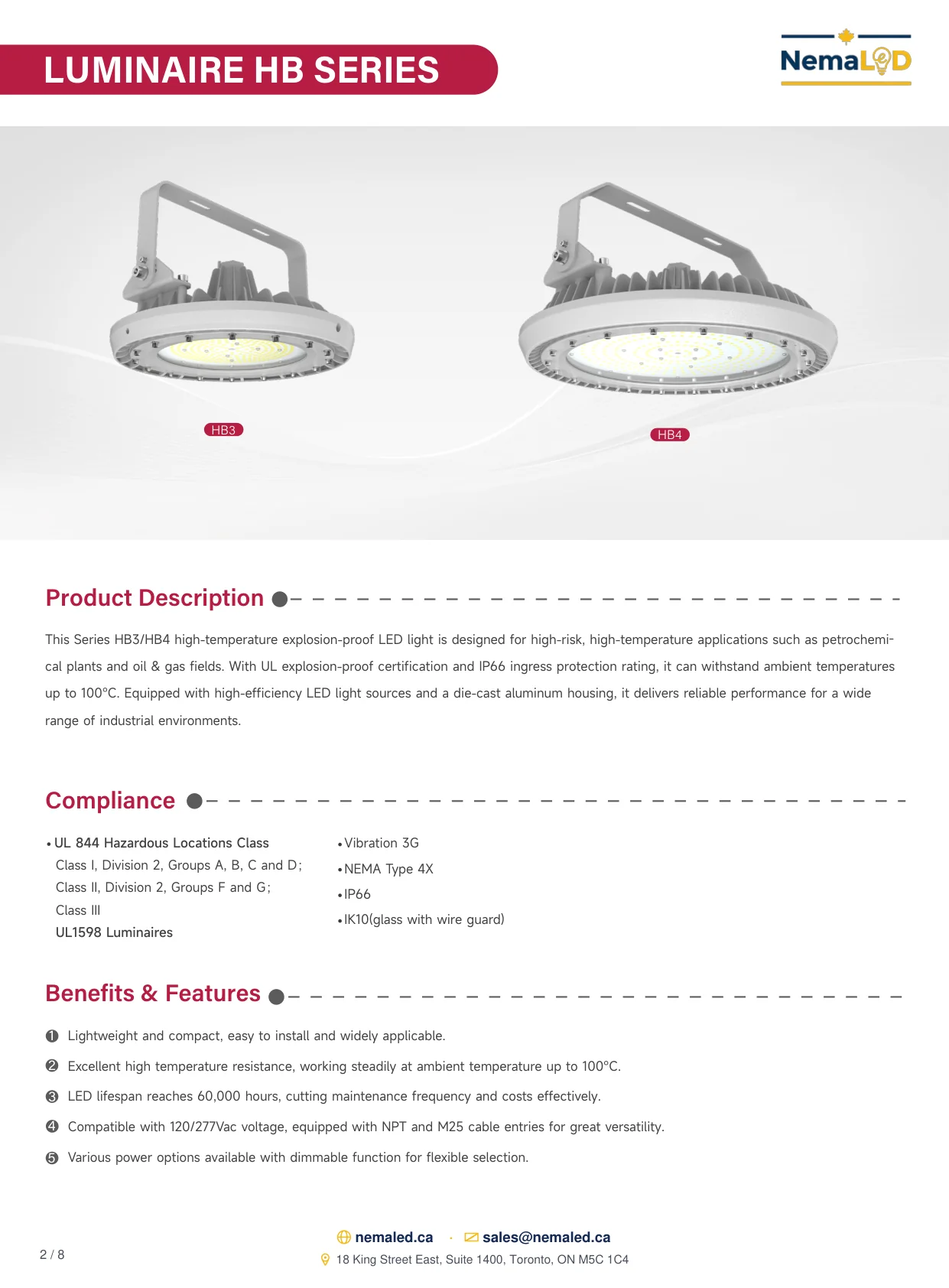 EX-HB3/HB4 High-Temperature High Bay spec sheet, page 2 of 8