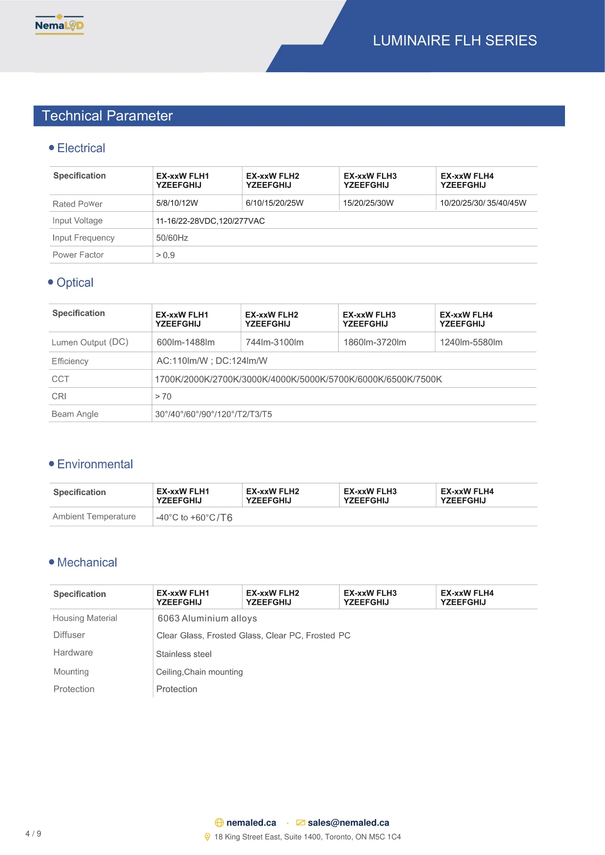 EX-FLH Linear spec sheet — page 4 of 9