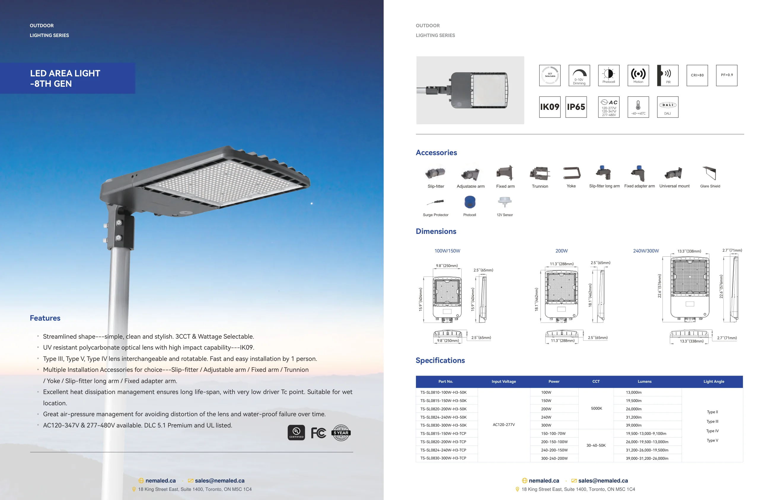 Fiche technique LED Area Light 8th Gen: page 1 sur 1