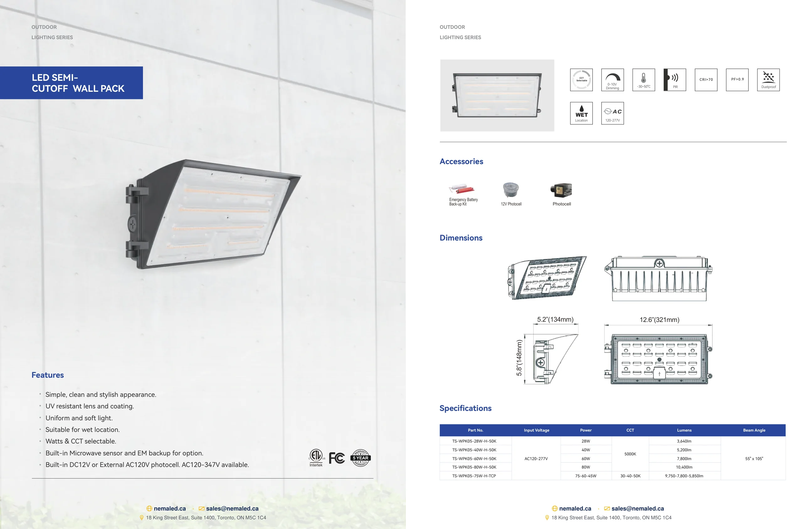 Fiche technique LED Semi-Cutoff Wall Pack: page 1 sur 1