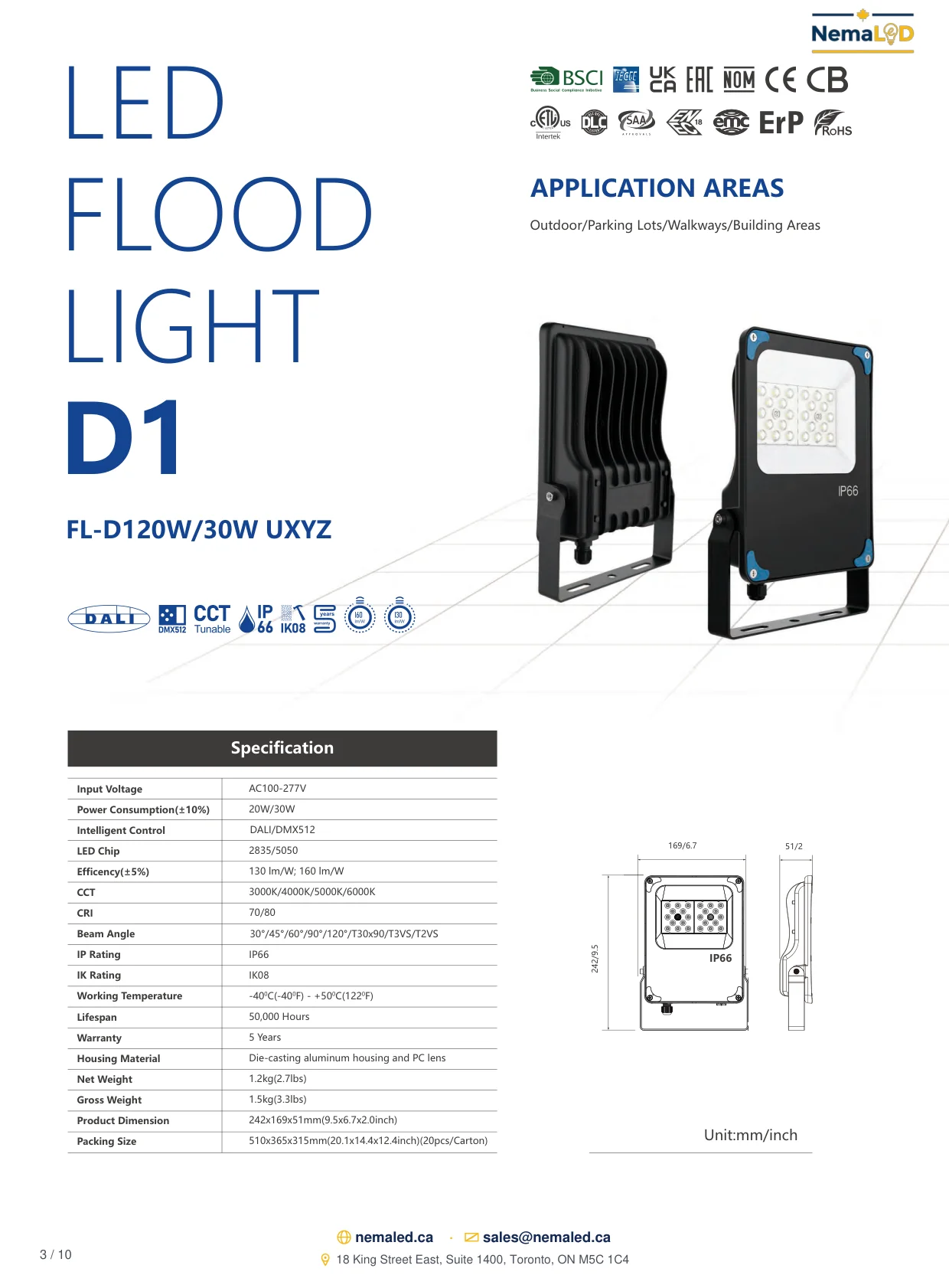 Fiche technique FL-D Industrial Flood Light: page 3 sur 10