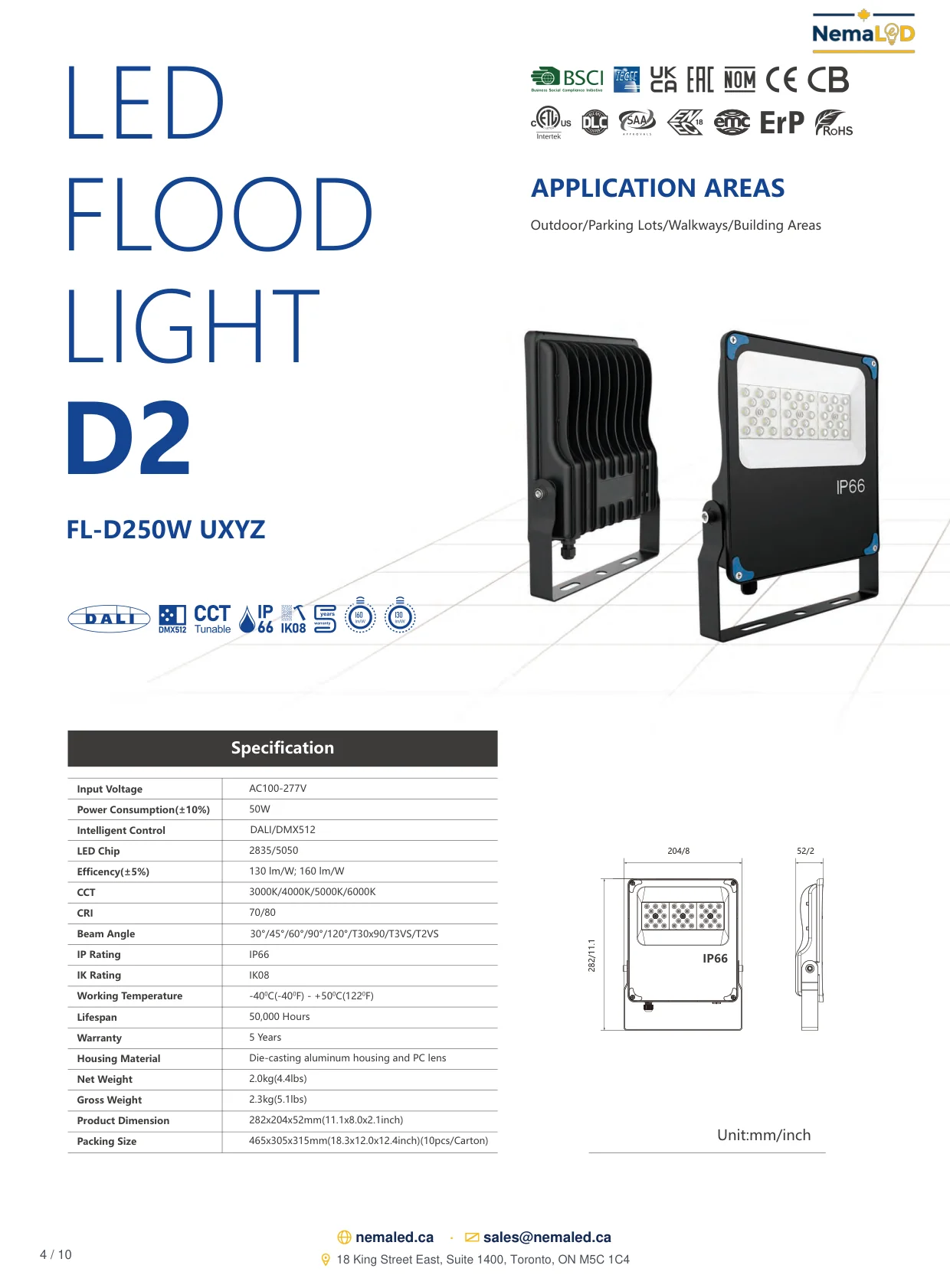 Fiche technique FL-D Industrial Flood Light: page 4 sur 10