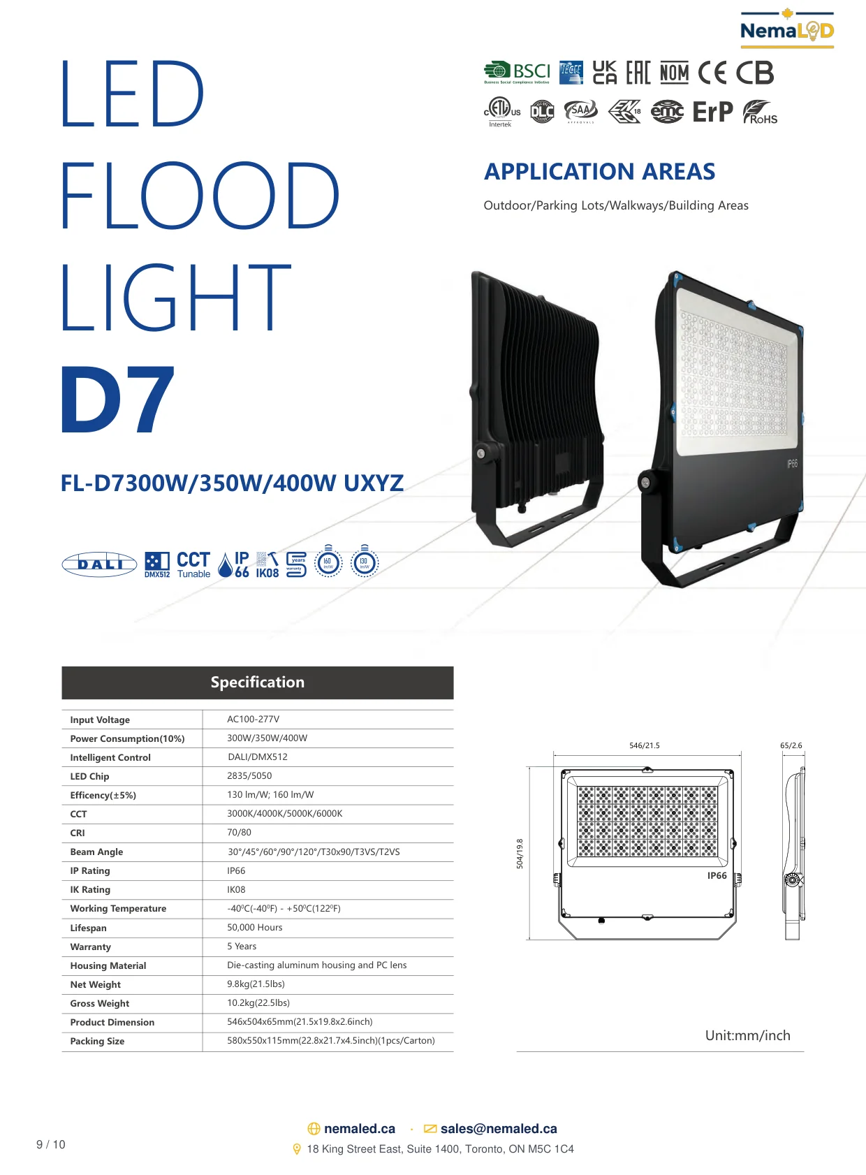 FL-D Industrial Flood Light spec sheet — page 9 of 10