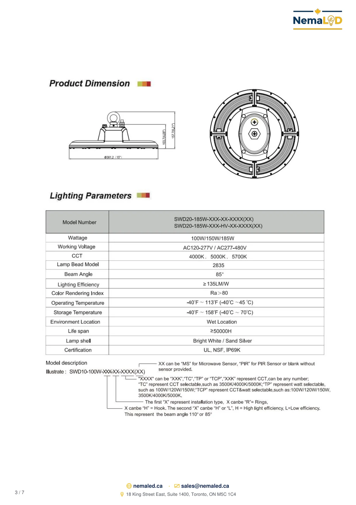 Fiche technique SWD IP69K Wash-Down High Bay: page 3 sur 7