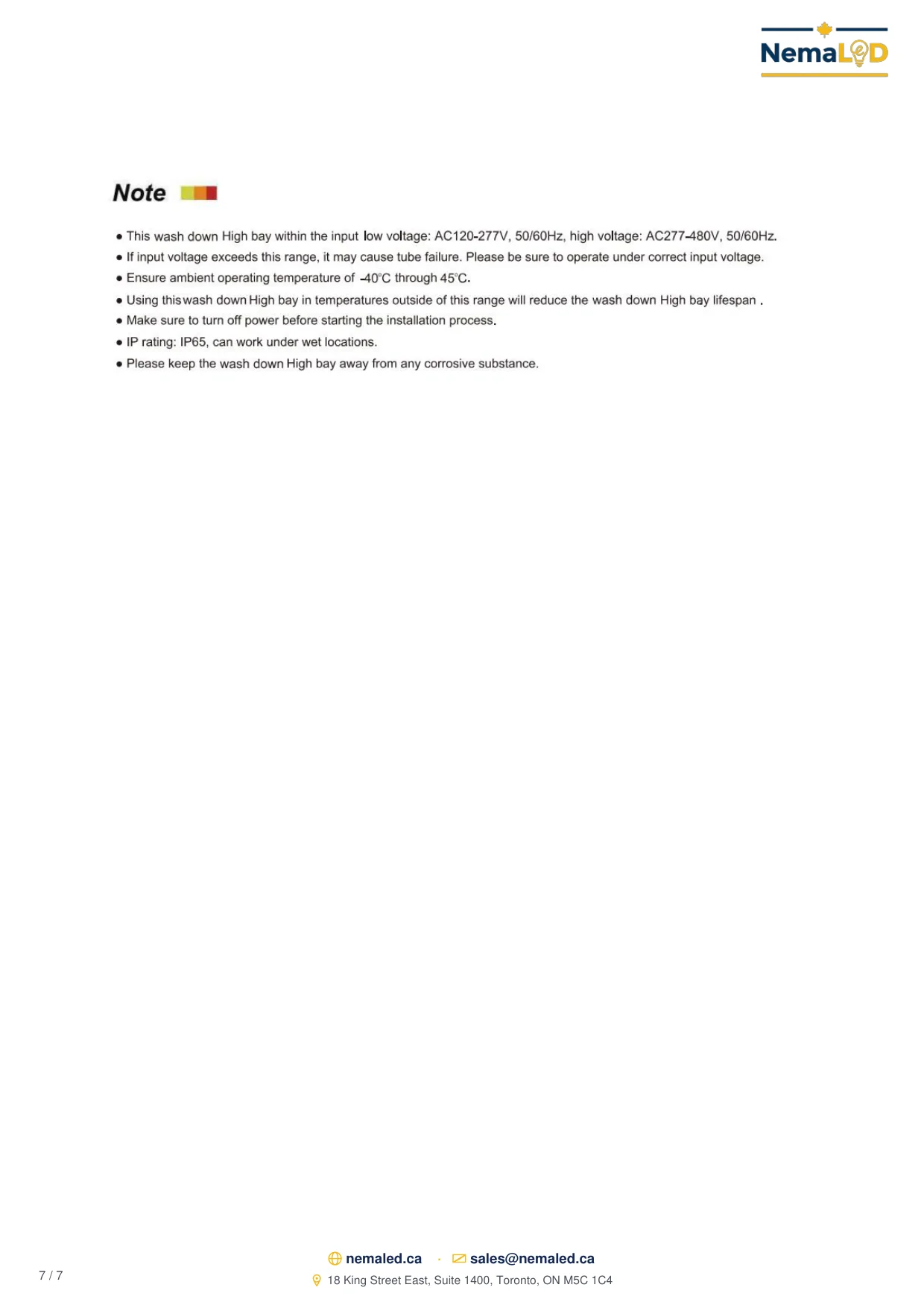 Fiche technique SWD IP69K Wash-Down High Bay: page 7 sur 7