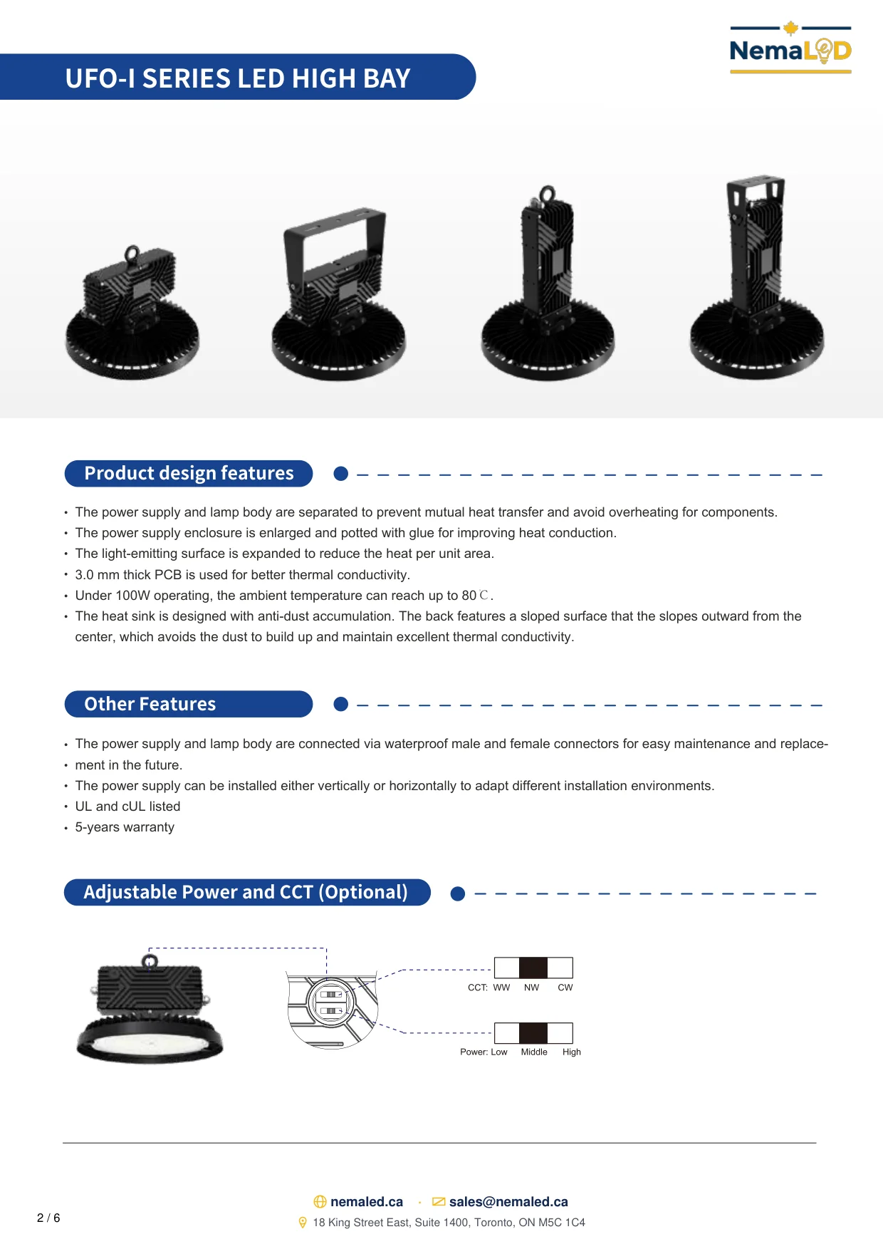 UFO-I LED High Bay spec sheet — page 2 of 6