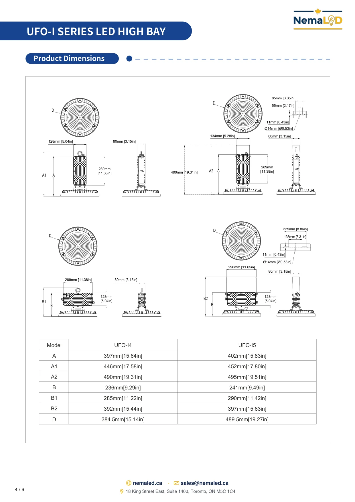UFO-I LED High Bay spec sheet — page 4 of 6